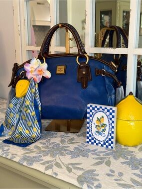 Dooney & Bourke Royal Blue Leather Handbag Mail Satchel Florentine